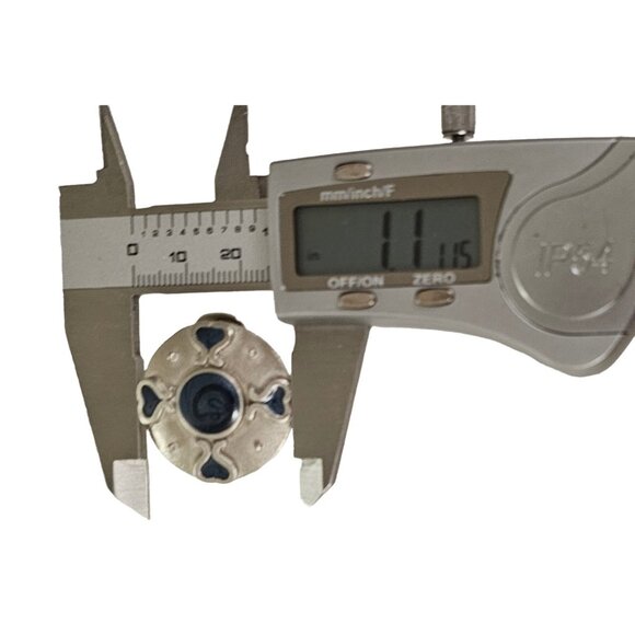 KK/ED Silver Tone Blue Enamel Hearts Modernist Round Clip Earrings, Signed L241 - Picture 10 of 11